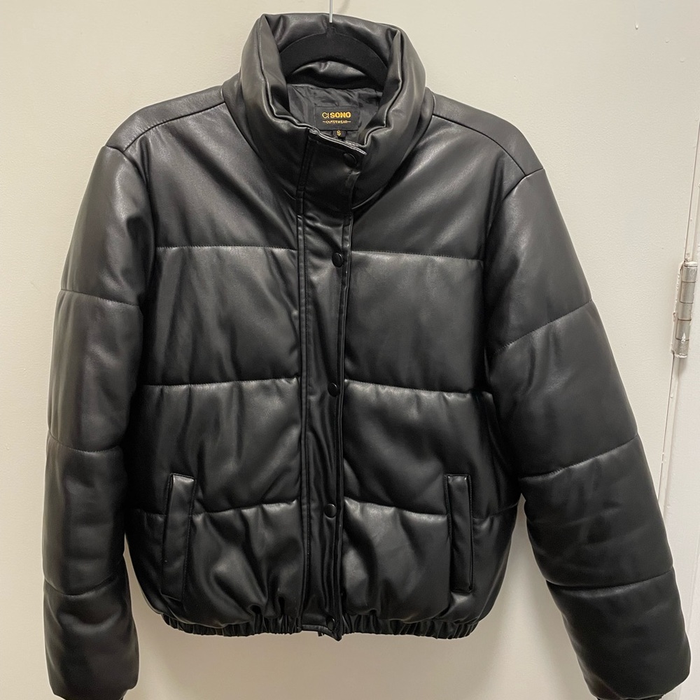 Faux leather puffer jacket